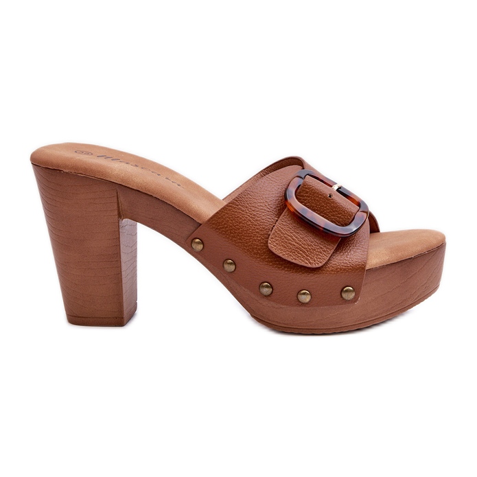 Tongs Pour Femmes Sur Talons Hauts Avec Boucle, Marron Betinna brun