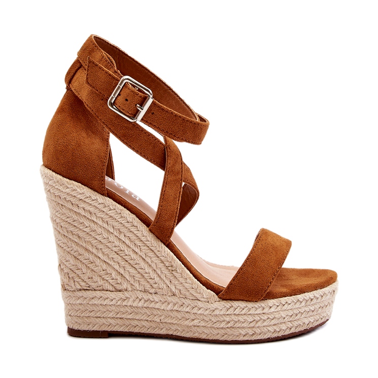 Sandales compensées espadrilles avec galon Camel brun