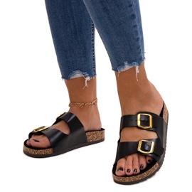 Tongs noires avec semelle en liège Oline