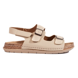 Sandales femme confortables beiges à boucles