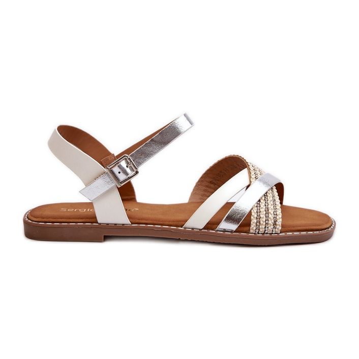 Sergio Leone SK085H Sandales en cuir écologique pour femme, blanc blanche