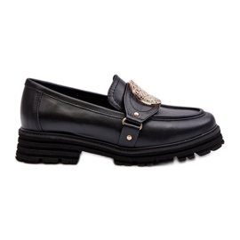 Zazoo 3485 Mocassins Femme Avec Décoration Dorée, Cuir Naturel noir