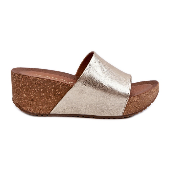 Zazoo 40289 Tongs en cuir pour femme avec coin en liège, doré d'or