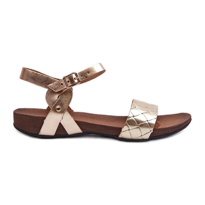 Zazoo 40027 Sandales plates en cuir pour femme, Doré d'or