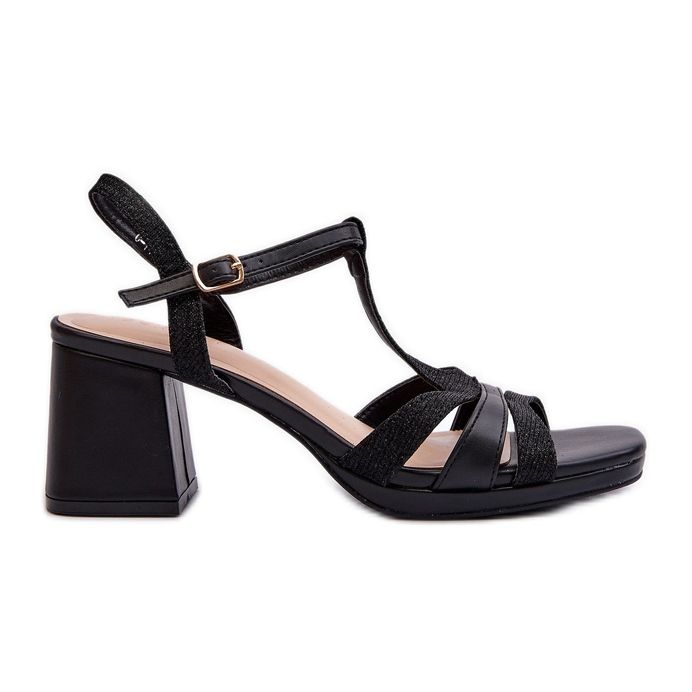 Sandales à talons hauts pour femmes en cuir écologique noir Lyana le noir