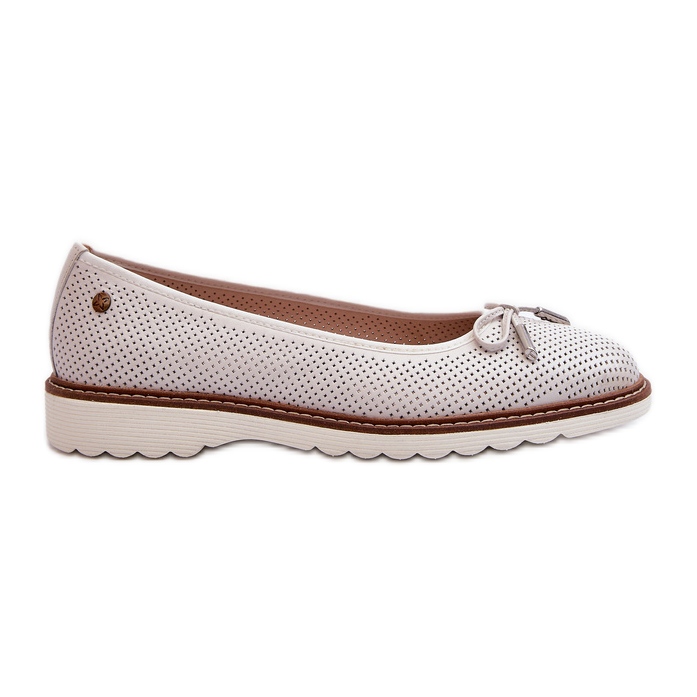 Ballerines ajourées pour femmes en cuir naturel Maciejka P6509-11 blanc blanche