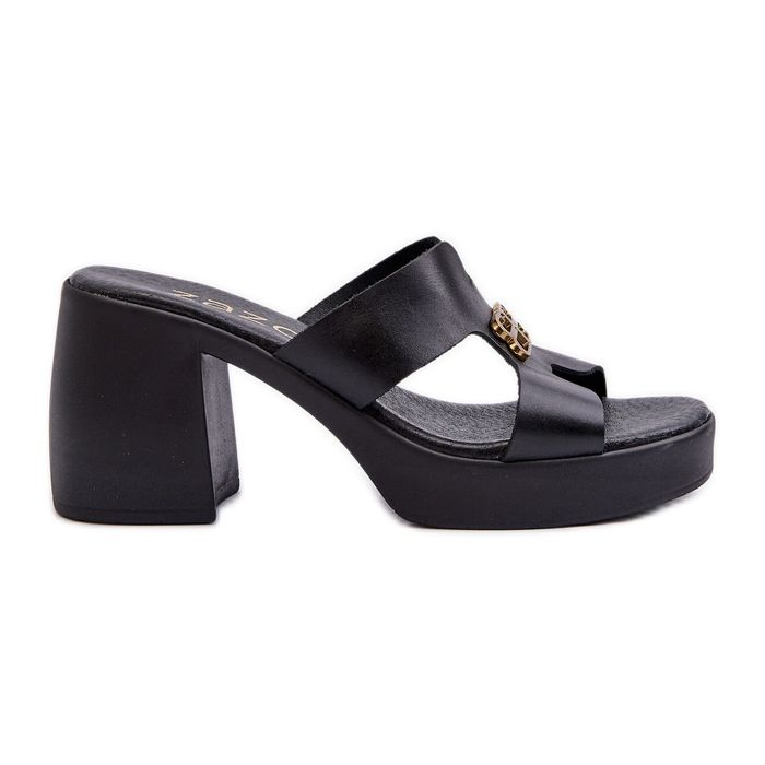 Zazoo 40419 Tongs en cuir pour femme avec découpes et décoration, noir le noir