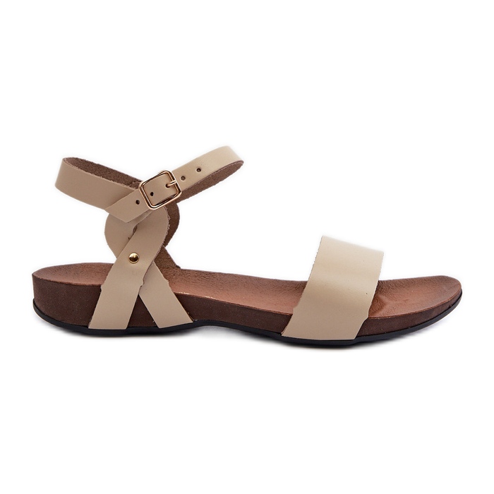 Zazoo 40027 Sandales plates en cuir pour femme, Beige