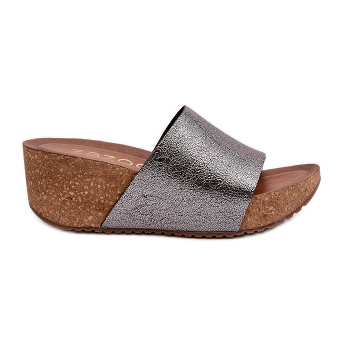 Zazoo 40291 Tongs en cuir pour femme avec coin en liège, graphite gris