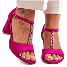 S.Barski Sandales femme en daim avec strass sur talon haut, Fuchsia rose