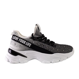 Baskets massives brillantes blanches et grises par Senai le noir Baskets massives brillantes blanches et grises par Senai le noir