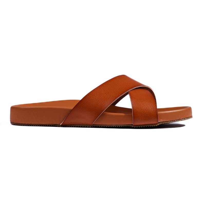 Tongs camel pour femmes à larges bretelles de Sergio Leone brun