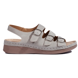 Sandales grises confortables à talon bas