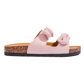 Chaussons femme en daim rose avec liège