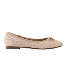 Ballerines beiges avec nœud et empiècement en cuir par Rosaly