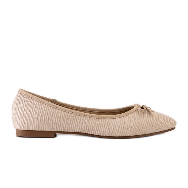 Ballerines beiges avec nœud et empiècement en cuir par Rosaly