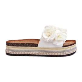 Tongs à plateforme pour femmes décorées de fleurs, blanc Nodina blanche