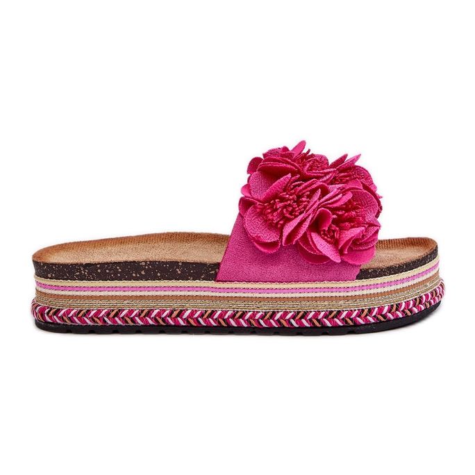 Tongs à plateforme pour femmes décorées de fleurs Fuchsia Nodina rose