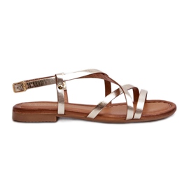 Sandales plates en cuir pour femmes Maciejka 06635-25 Or doré