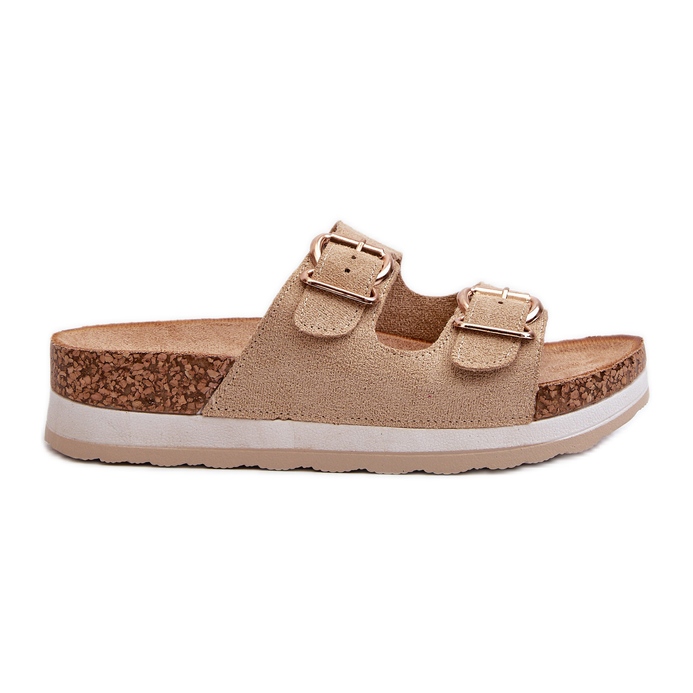 Tongs Pour Femmes Sur Plateforme Avec Boucles, Beige Eco Daim Ursila