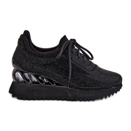 S.Barski Baskets compensées pour femmes ornées de zircons D&amp;A MR38-377 Noir