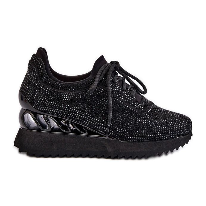 S.Barski Baskets compensées pour femmes ornées de zircons D&amp;A MR38-377 Noir le noir