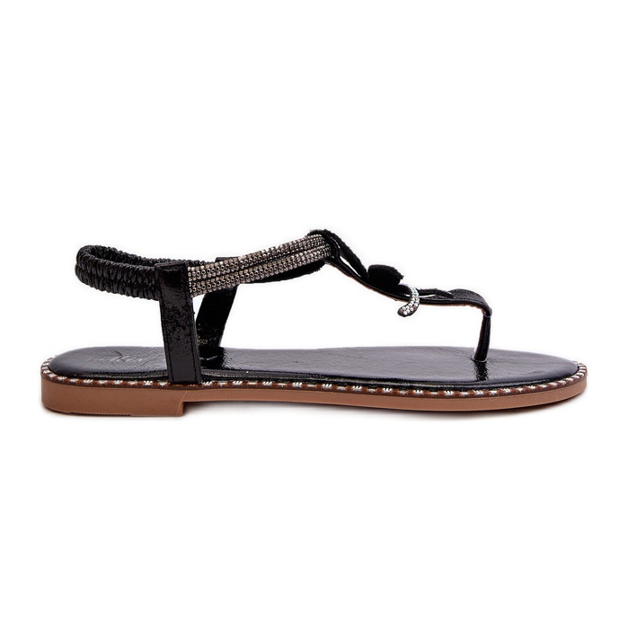 Sandales plates pour femmes avec fleur décorative, Noir Edoni le noir