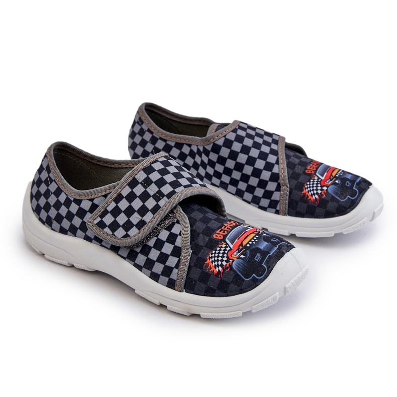 Chaussons confortables pour garçons avec fermeture scratch Befado 974Y540 Gris