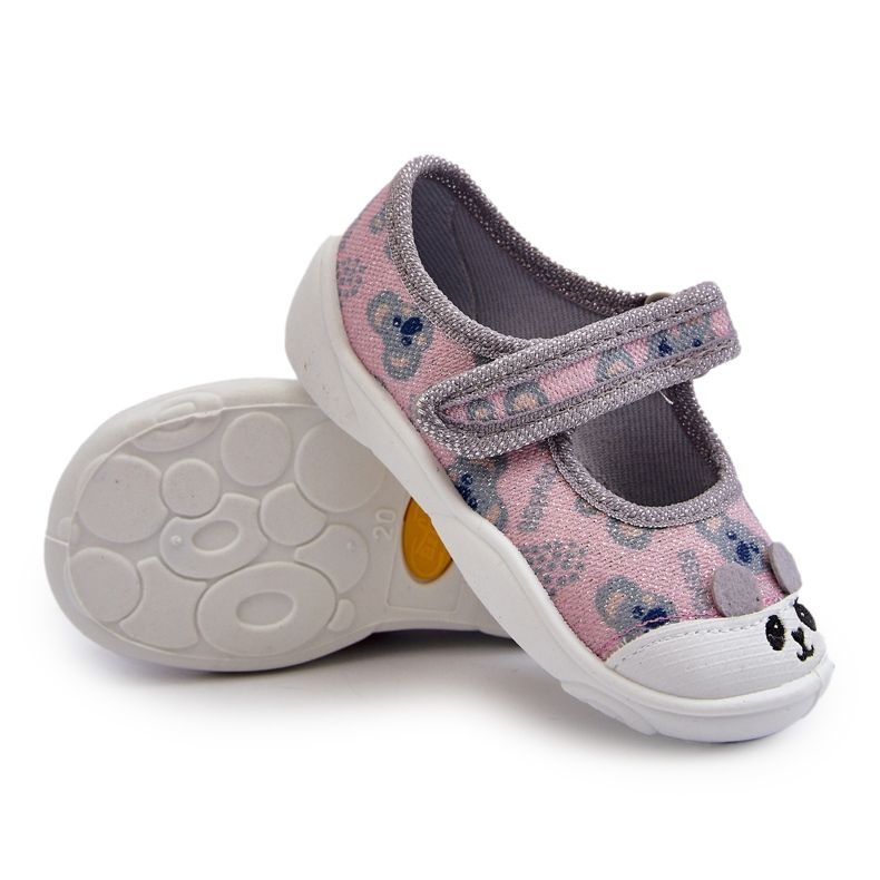 Befado Chaussons Ballerines Avec Ours En Peluche 209P038 Gris-Rose Befado Chaussons Ballerines Avec Ours En Peluche 209P038 Gris-Rose