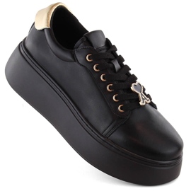 Chaussures en cuir pour femmes sur plateforme noire, Vinceza 66700