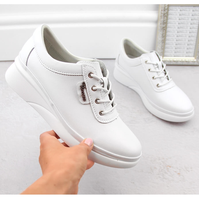Chaussures à lacets en cuir pour femmes, blanches, Vinceza 7922