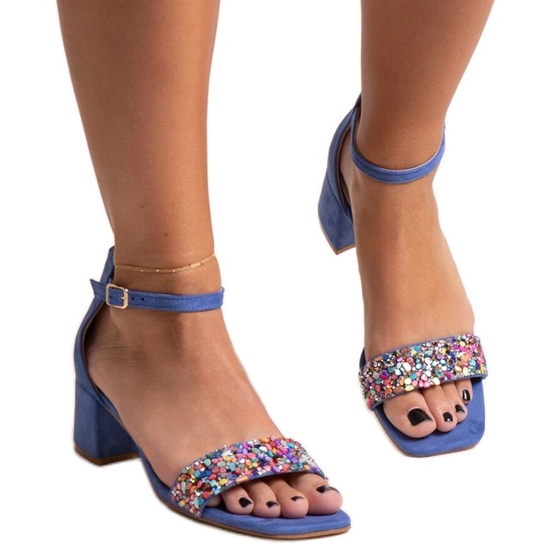 Sandales à talons hauts avec pierres Ghuson colorées bleu