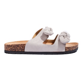 Chaussons femme en daim gris avec liège