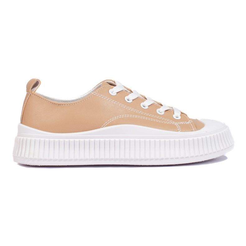 Baskets femme marron en cuir écologique beige