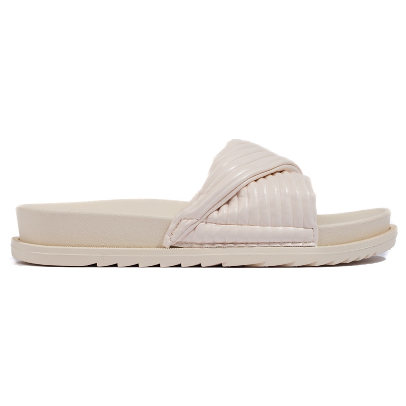 Claquettes plates femme beige clair