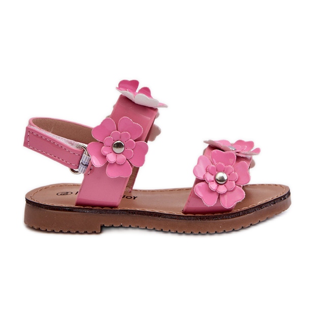 Sandales Enfant Laquées Décorées de Fleurs, Tinette Rose