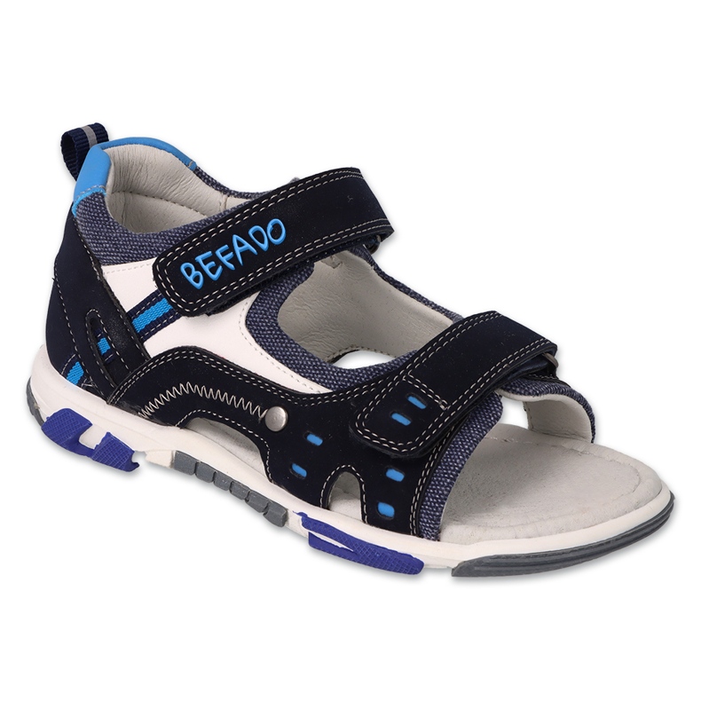 Sandales enfant Befado, empiècement en cuir avec velcro, 170X104, bleu marine