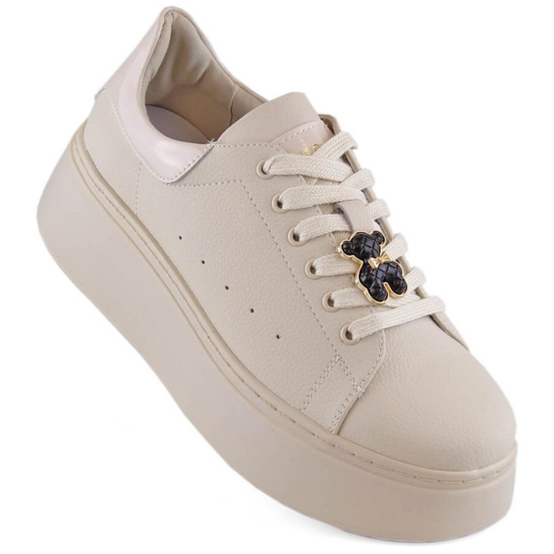 Chaussures plateforme en cuir avec ours en peluche Vinceza W JAN276A, beige