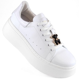 Chaussures plateforme en cuir avec ours en peluche Vinceza W JAN276B, blanc blanche