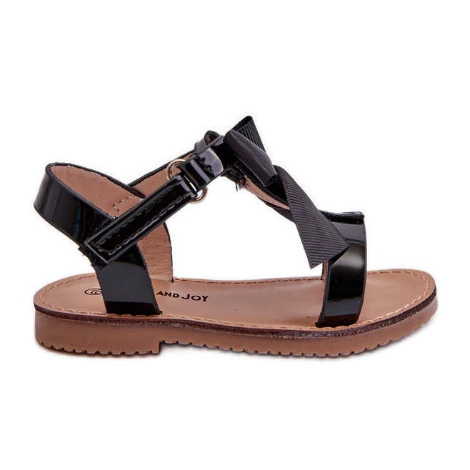 Sandales enfant en cuir verni avec nœud velcro, Noir Joratia le noir
