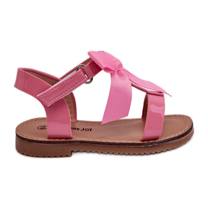Sandales enfant en cuir verni avec nœud velcro, rose Joratia Sandales enfant en cuir verni avec nœud velcro, rose Joratia