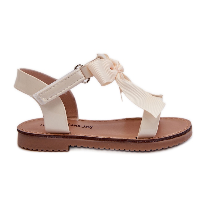 Sandales enfant en cuir verni avec noeud velcro, beige clair Joratia Sandales enfant en cuir verni avec noeud velcro, beige clair Joratia