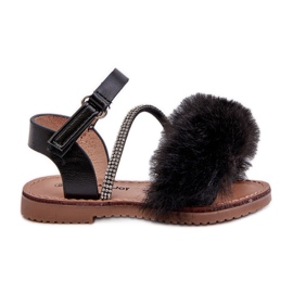 Sandales Velcro pour Enfants avec Fourrure, Noir Rosavere