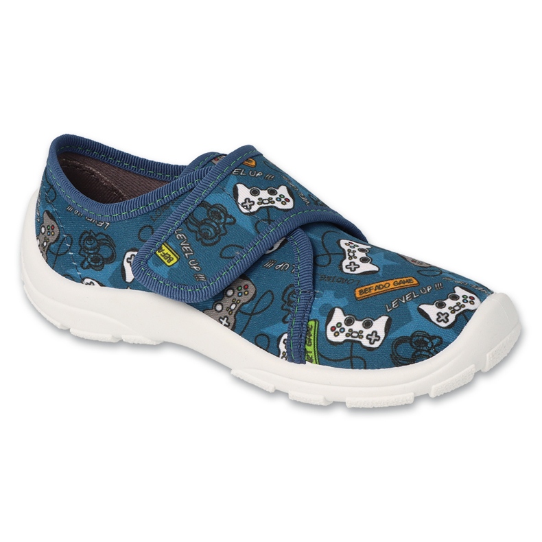 Chaussons enfant Befado, Velcro 974Y567, bleu à motifs