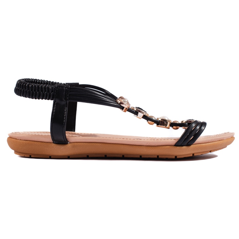 Sandales plates femme noires avec décorations le noir
