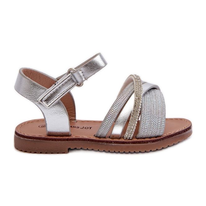 Sandales Velcro argentées brillantes pour enfants Delphina Sandales Velcro argentées brillantes pour enfants Delphina