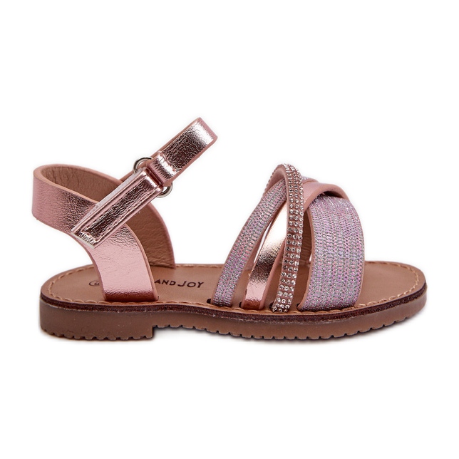 Sandales Velcro brillantes pour enfants, rose Delphina