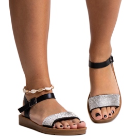 Sandales noires avec zircons cubiques Estellaria
