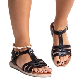 Sandales noires en cuir écologique par Grimalda le noir
