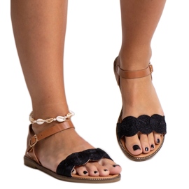Sandales noires et marron avec accessoires dorés Amja